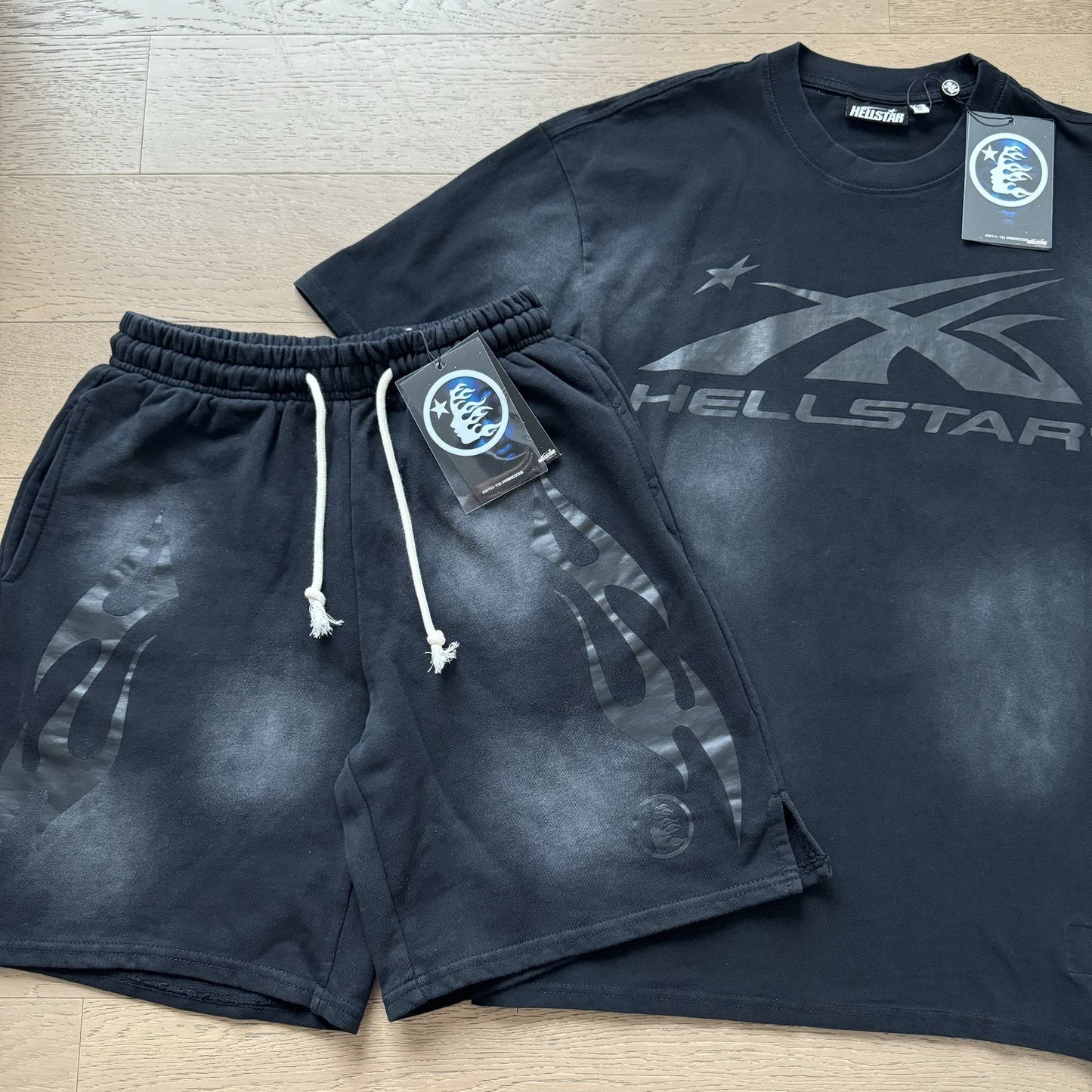 HS Grey Graphic T-Shirt & Shorts Set ¡ª front