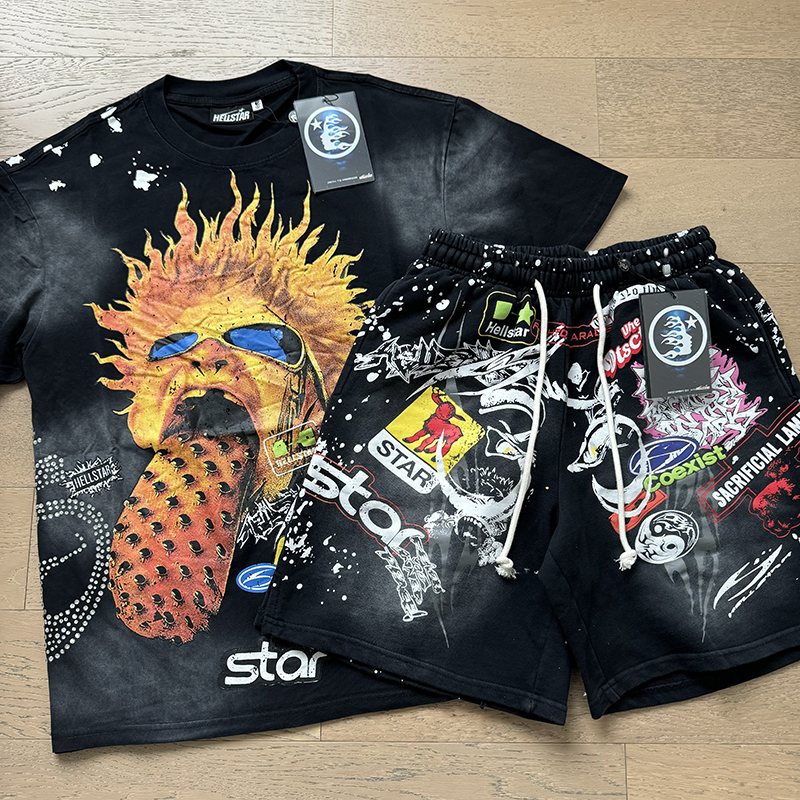 HS Character Graphic T-Shirt and Collage Shorts Set ¡ª front