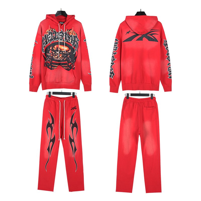 HS Red Flame Graphic Hoodie & Pants Set ¡ª front