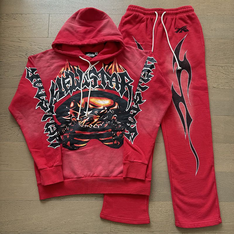 HS Skull Flame Graphic Hoodie & Pants Set ¡ª front