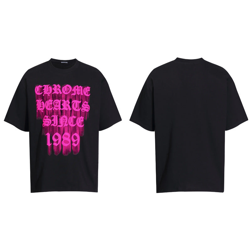 Chrome Heart T Shirts Logo Letter Print Crew Neck T-Shirt Loose Short Sleeves