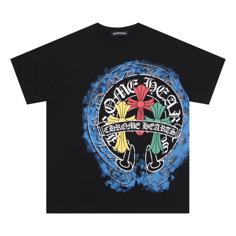 Chrome Heart T Shirts Crowe Cross Horseshoe Hot Diamond T-Shirt Short Sleeve