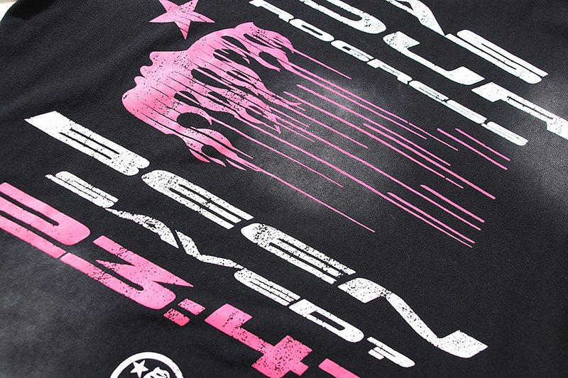 HS Pink-and-White Distressed Graphic T-Shirt ¡ª detail
