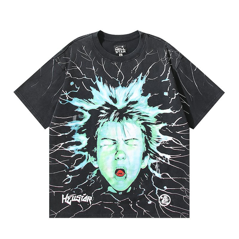 HS Skull Face Lightning Graphic T-Shirt ¡ª front