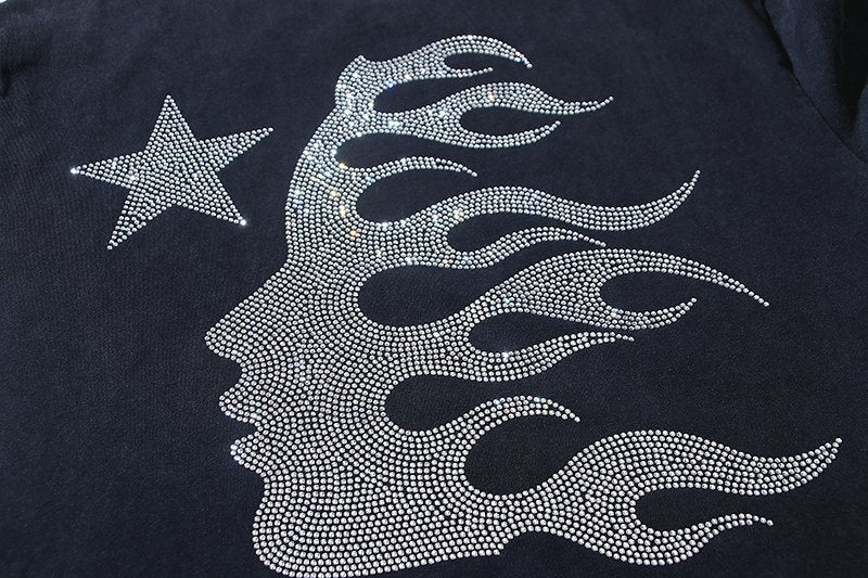 HS Rhinestone Skull & Flame Graphic T-Shirt ¡ª fabric_closeup