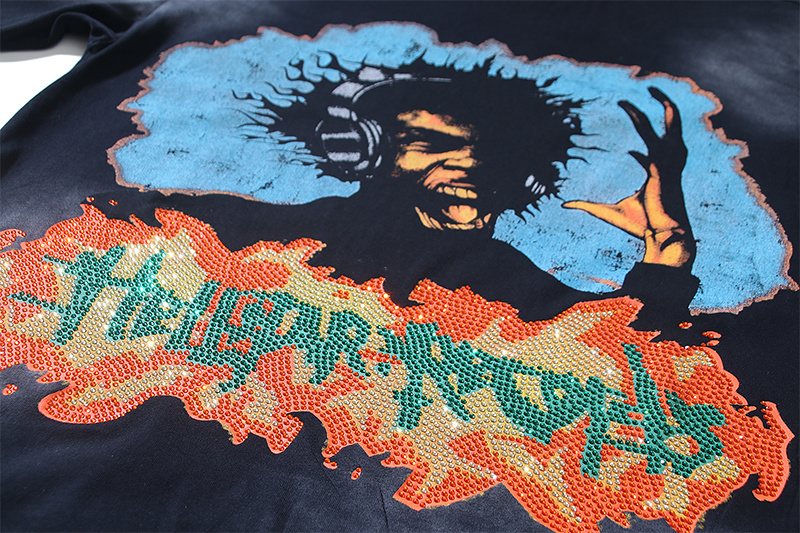 HS Washed Black Rhinestone Graphic T-Shirt ¡ª detail