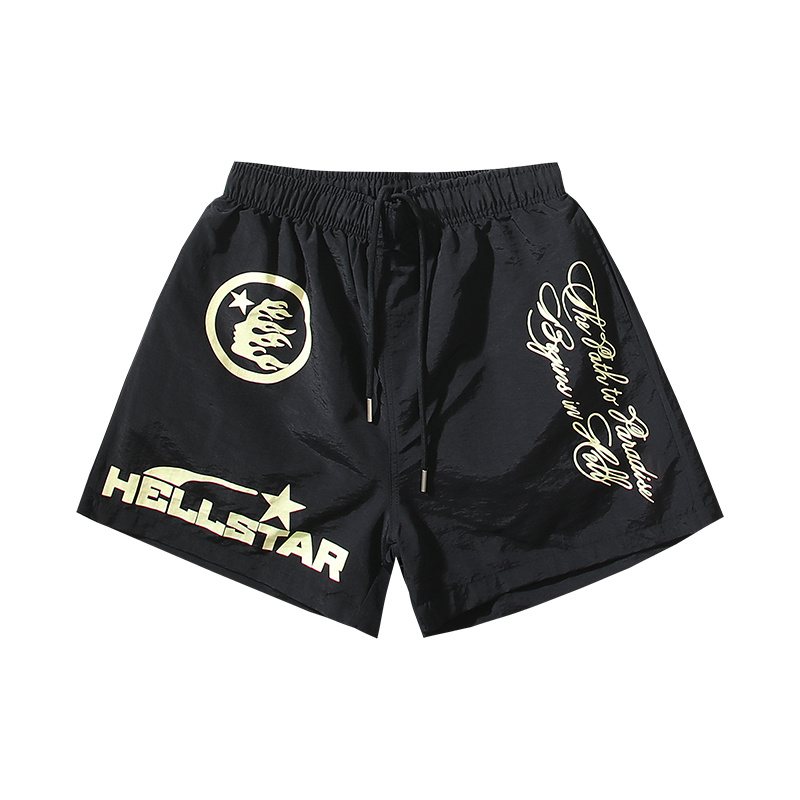 HS Cream Graphic Black Shorts ¡ª front