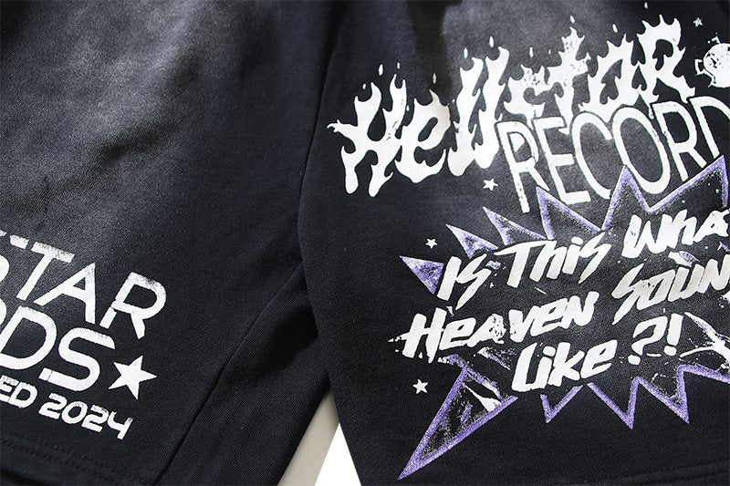 HS Records Graphic Washed Black Shorts ¡ª detail