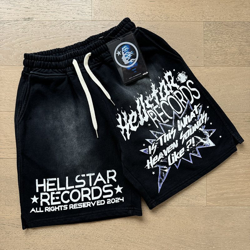 HS Records Graphic Washed Black Shorts ¡ª context