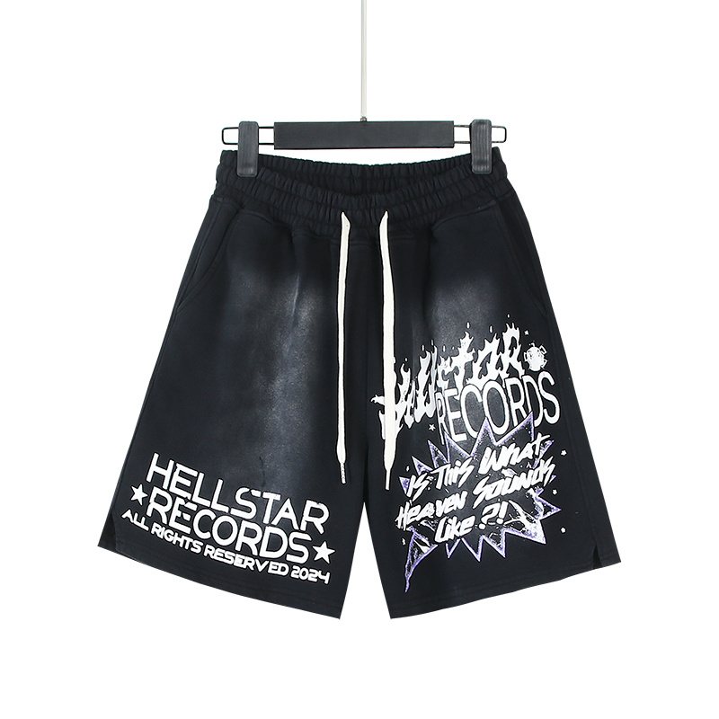 HS Records Graphic Washed Black Shorts ¡ª front