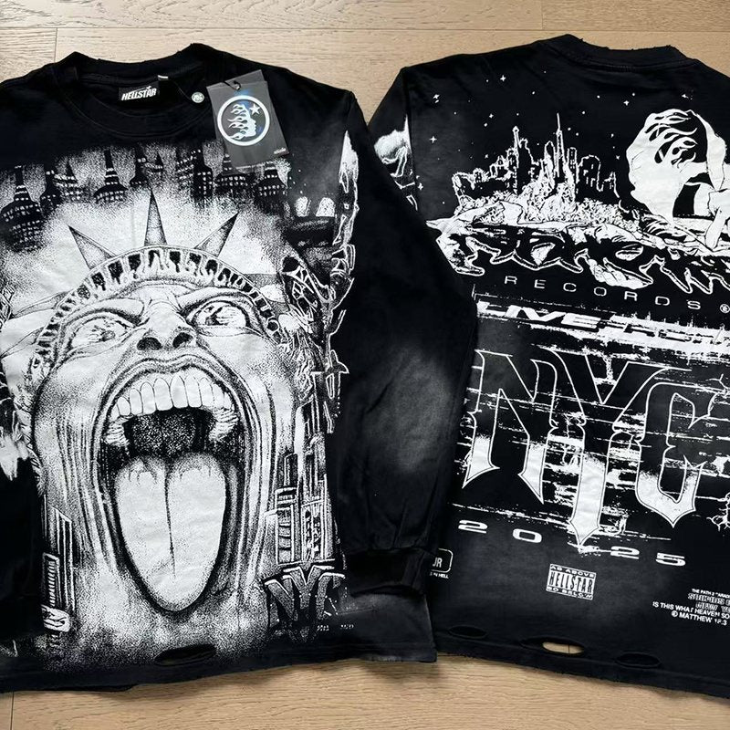 HS Distressed Black Graphic Long-Sleeve T-Shirt ¡ª context