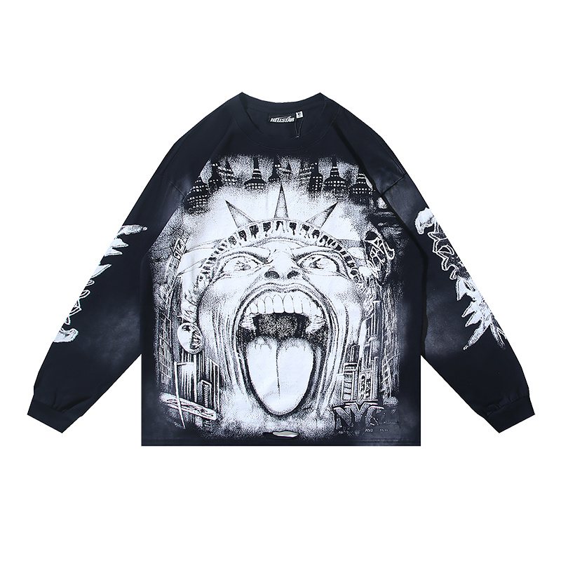 HS Distressed Black Graphic Long-Sleeve T-Shirt ¡ª front