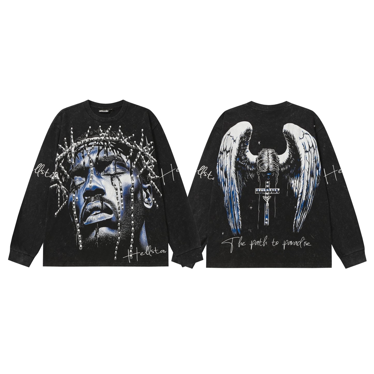 HS Washed Black Wing Cross Long-Sleeve T-Shirt ¡ª hero
