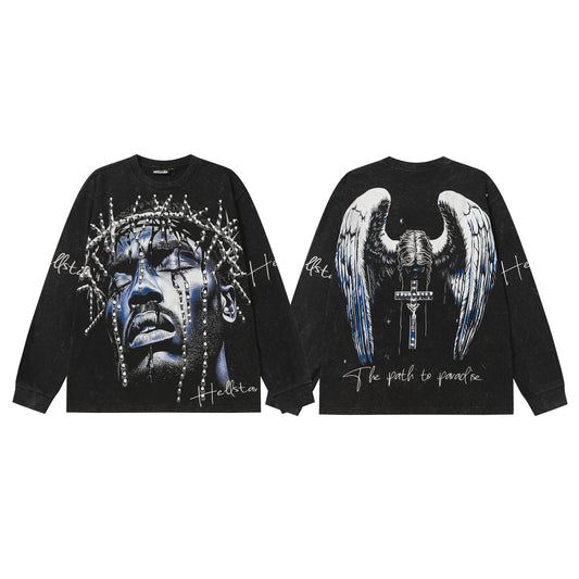 HS Washed Black Wing Cross Long-Sleeve T-Shirt ¡ª hero