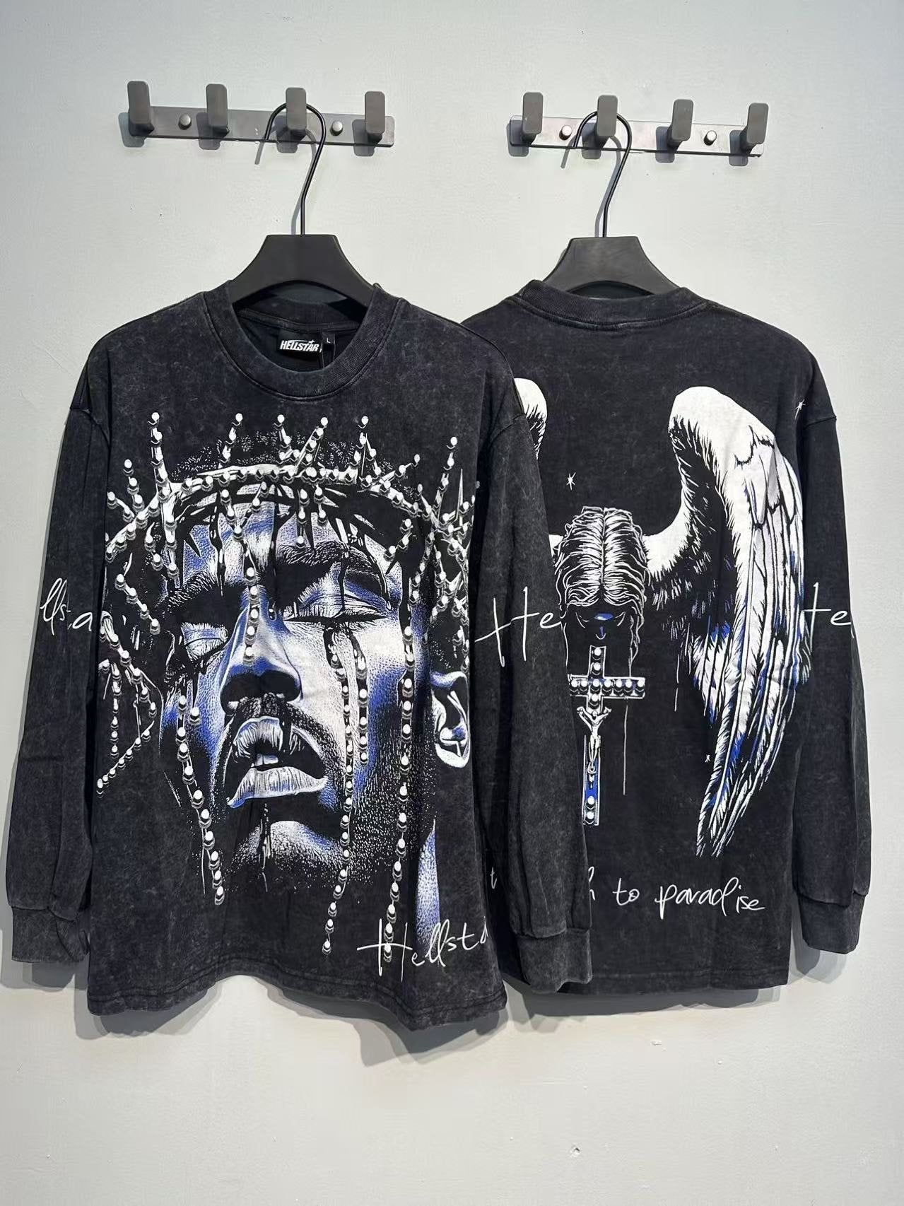 HS Washed Black Wing Cross Long-Sleeve T-Shirt ¡ª context