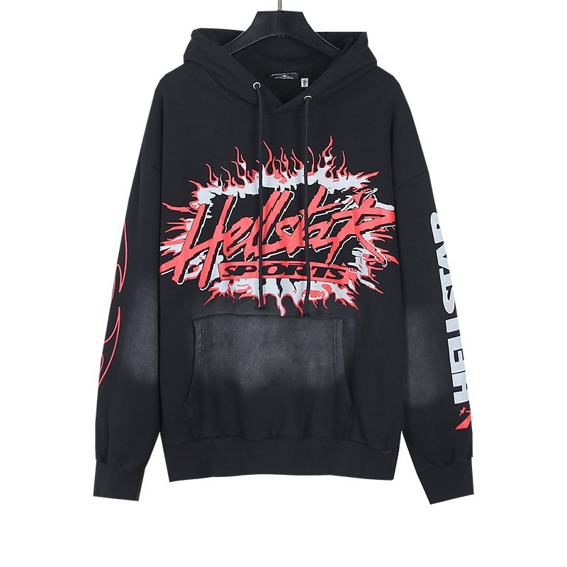 HS Washed Black Flame Graphic Hoodie ¡ª front