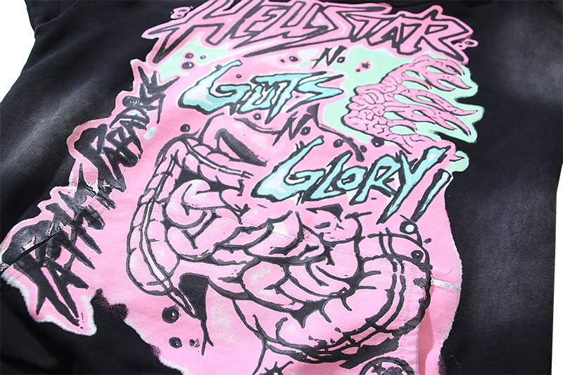 HS Washed Black Graphic Pullover Hoodie ¡ª detail