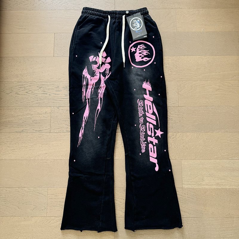 HS Washed Black Pink Graphic Flared Sweatpants ¡ª front
