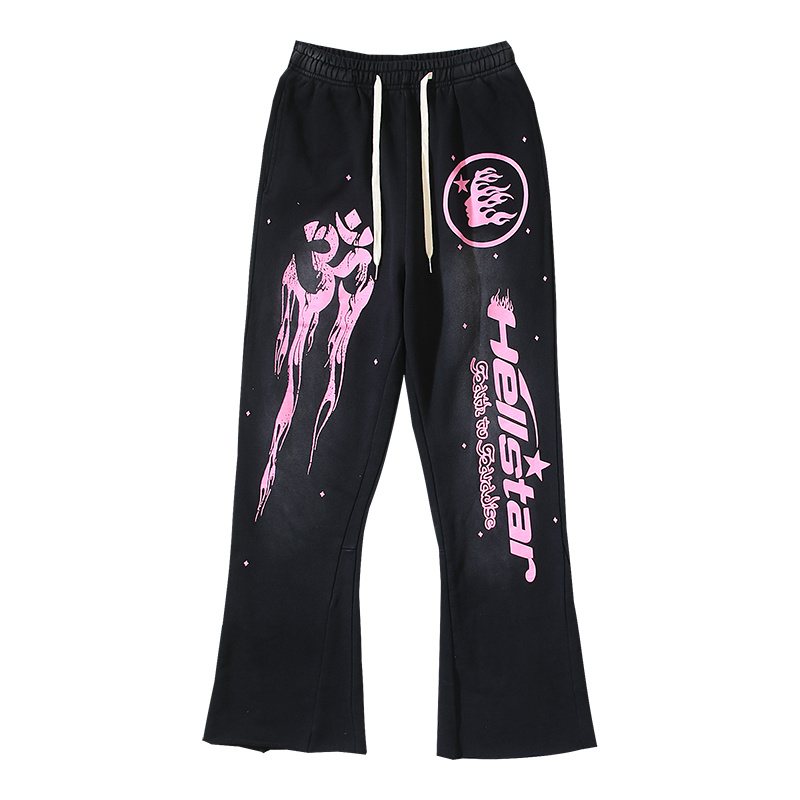 HS Washed Black Pink Graphic Flared Sweatpants ¡ª front