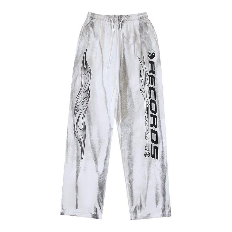 HS Records Graphic Washed White Pants ¡ª front