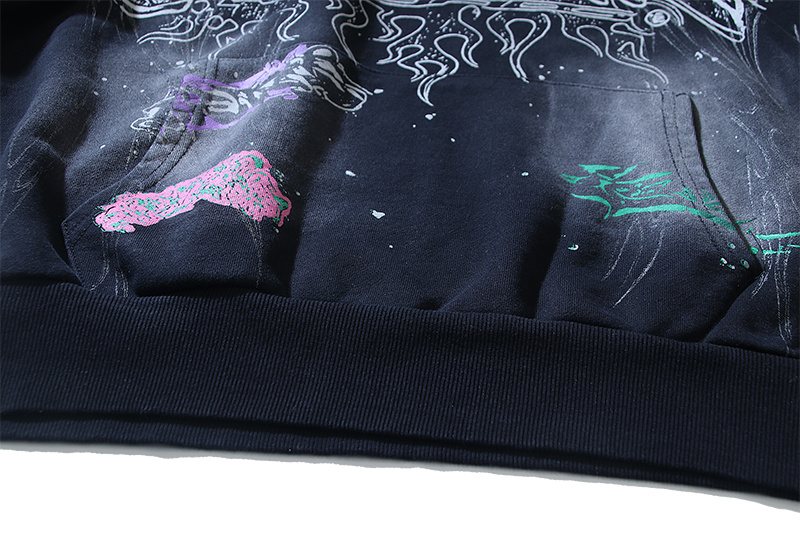 HS Washed Black Records Graphic Hoodie ¡ª detail