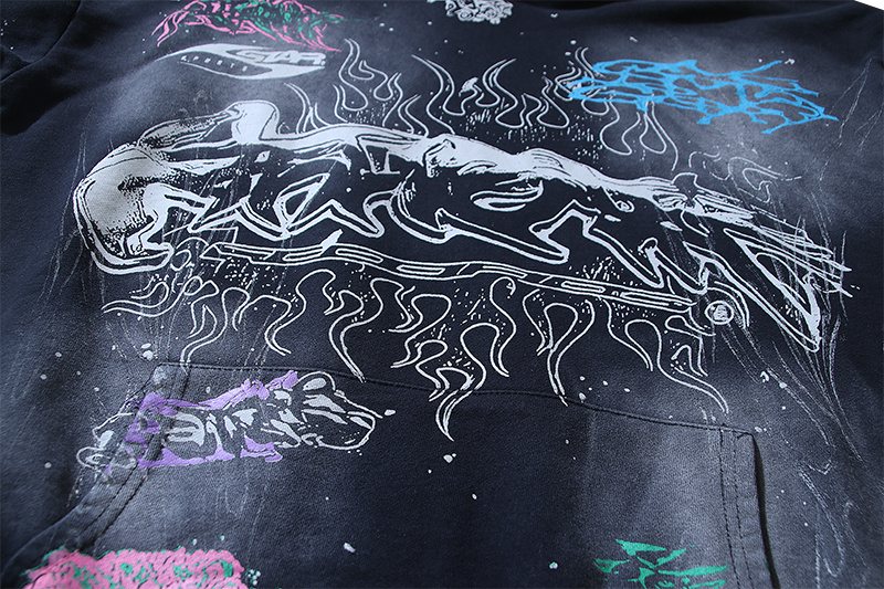 HS Washed Black Records Graphic Hoodie ¡ª detail