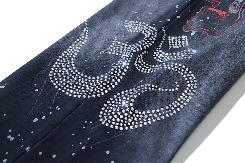 HS Records Rhinestone Flared Sweatpants ¡ª detail