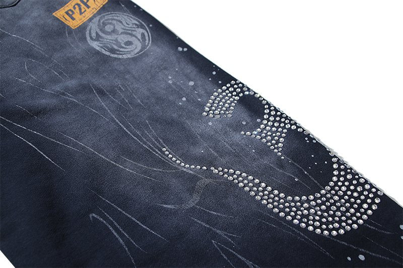 HS Records Rhinestone Flared Sweatpants ¡ª detail