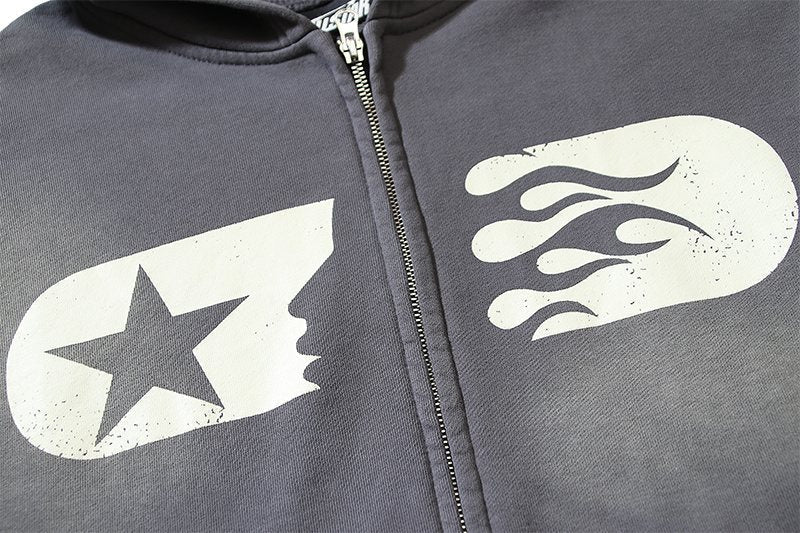 HS Star & Flame Graphic Zip Hoodie ¡ª detail