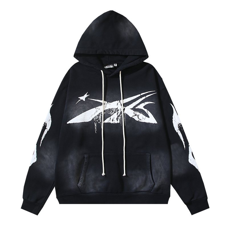 HS Washed Black Graphic Pullover Hoodie ¡ª front