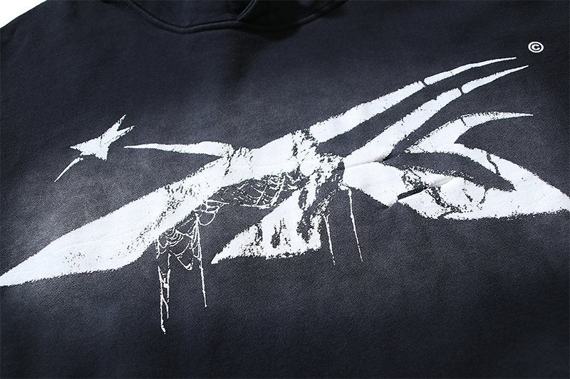 HS Washed Black Graphic Pullover Hoodie ¡ª detail