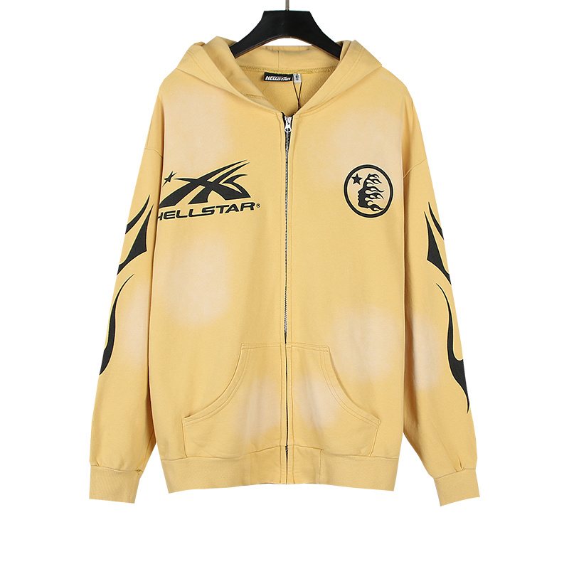 HS Washed Yellow Graphic Zip Hoodie ¡ª front