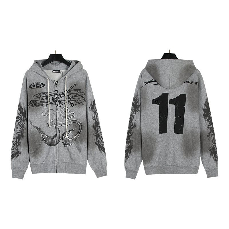HS Washed Gray Zip-Up Graphic Hoodie ¡ª hero