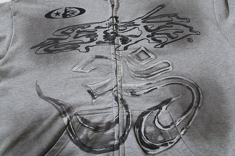 HS Washed Gray Zip-Up Graphic Hoodie ¡ª detail