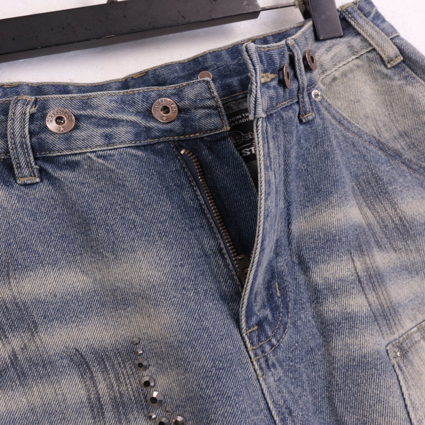 HS Flame Rhinestone Denim Shorts ¡ª detail