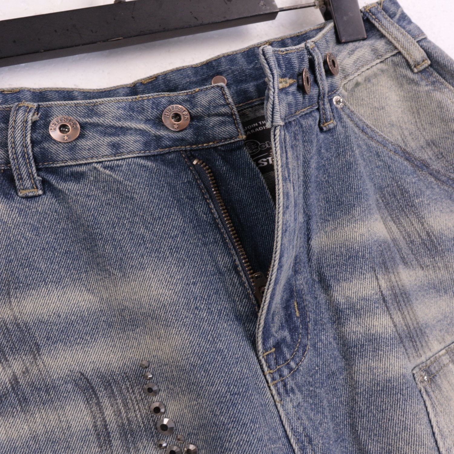 HS Flame Rhinestone Denim Shorts ¡ª detail