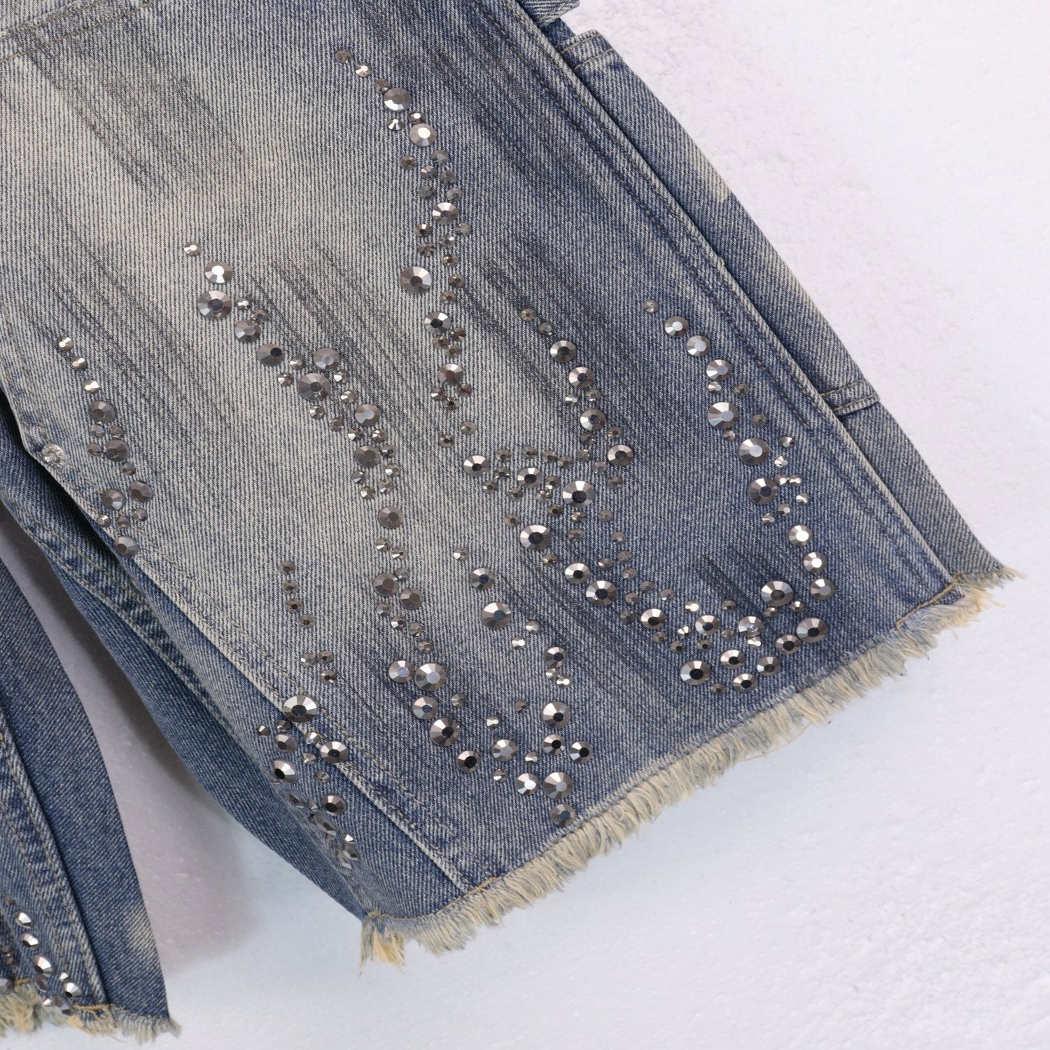 HS Flame Rhinestone Denim Shorts ¡ª detail
