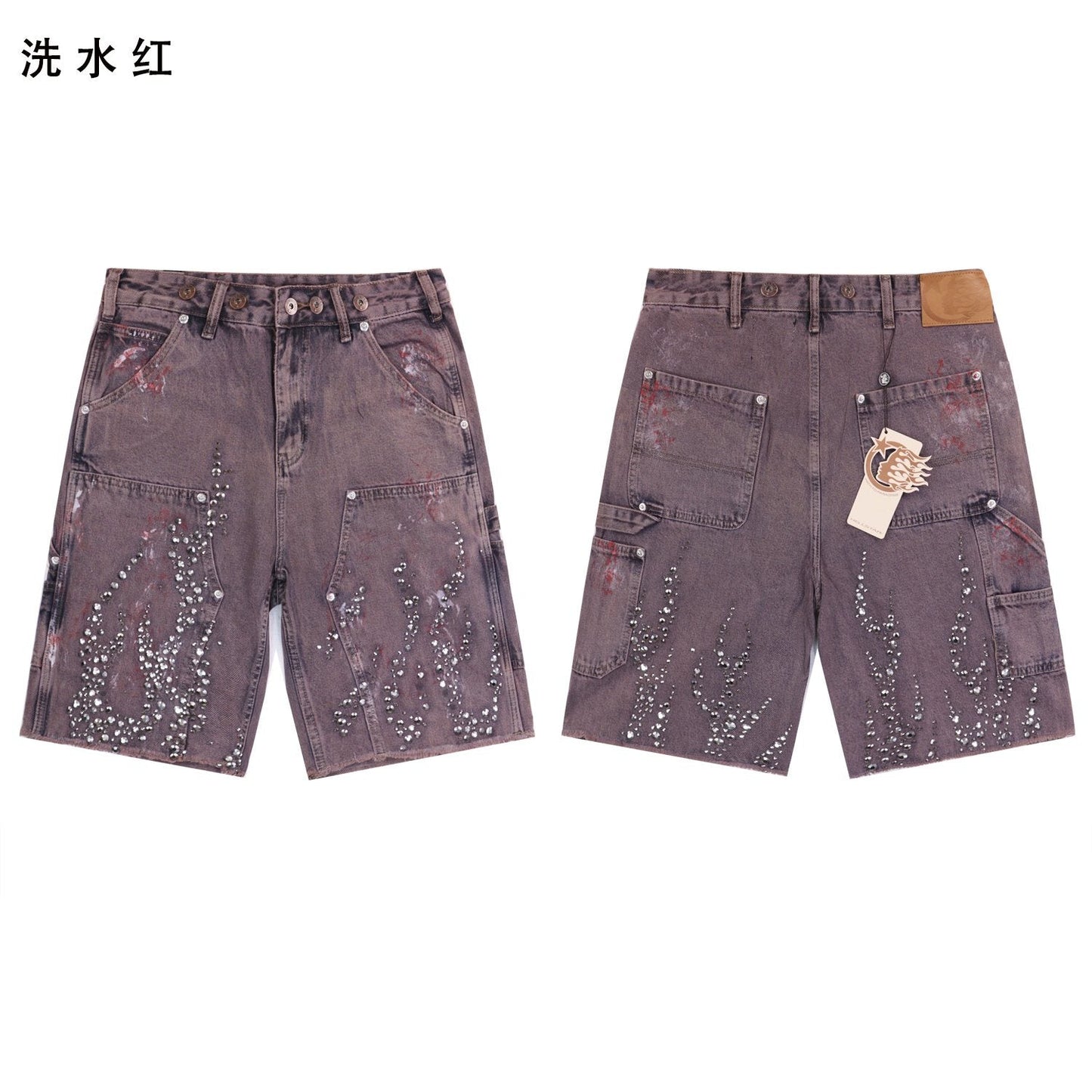 HS Flame Rhinestone Denim Shorts ¡ª front