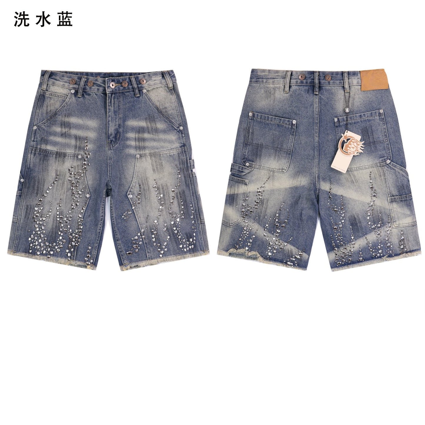 HS Flame Rhinestone Denim Shorts ¡ª hero