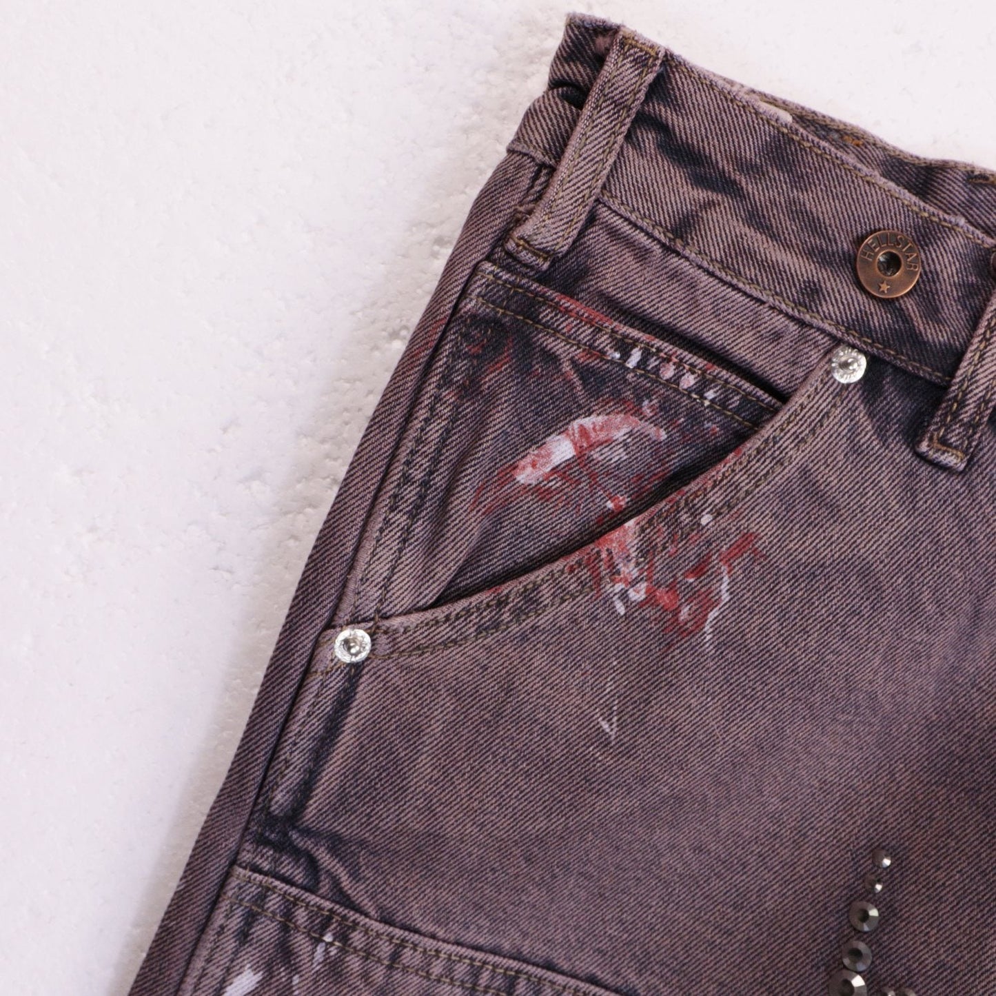 HS Flame Rhinestone Denim Shorts ¡ª detail