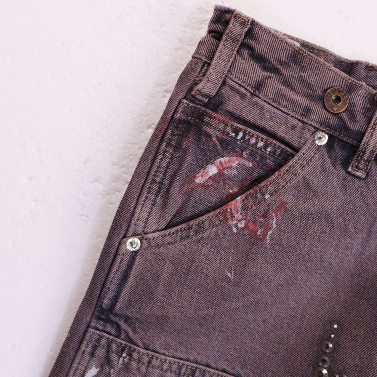 HS Flame Rhinestone Denim Shorts ¡ª detail