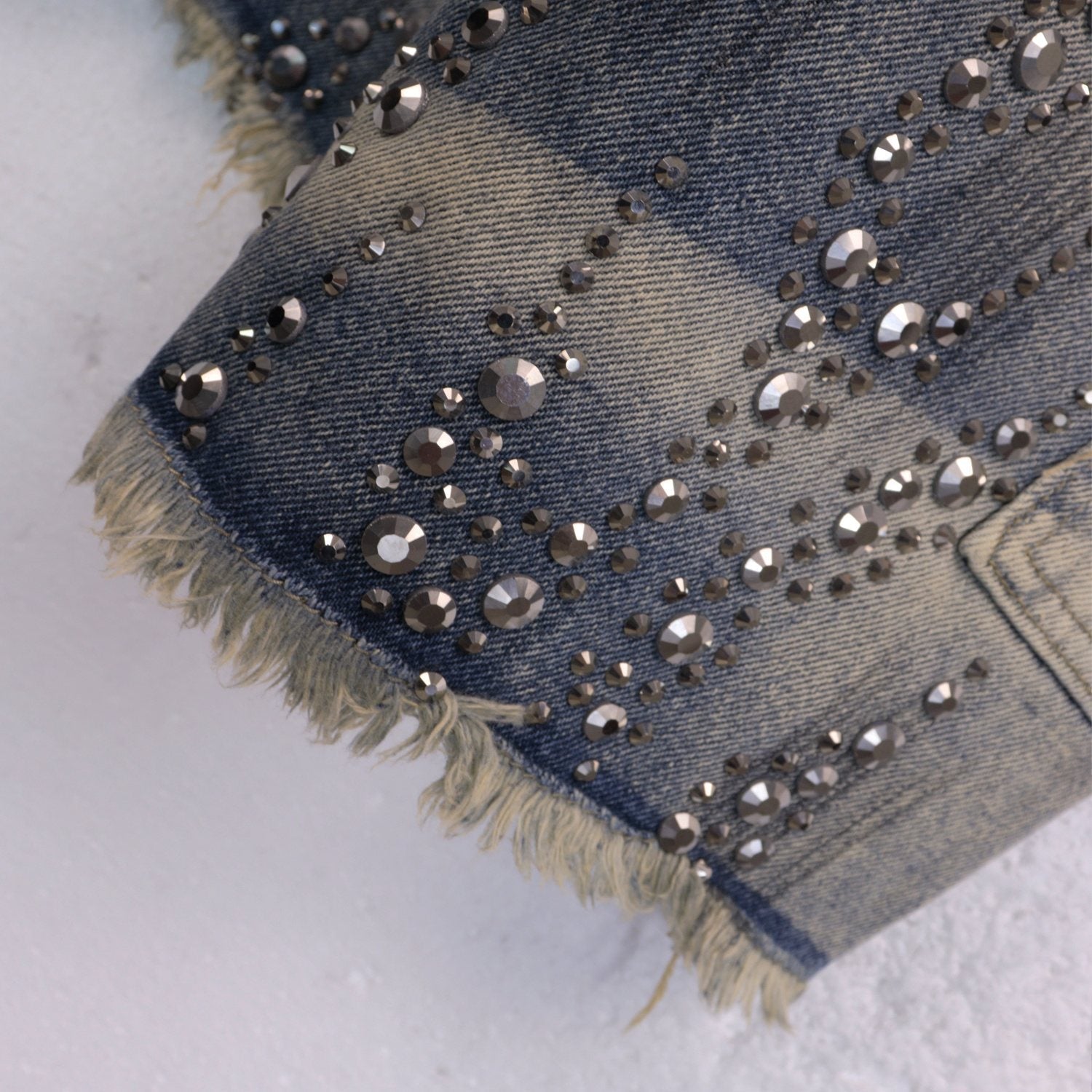 HS Flame Rhinestone Denim Shorts ¡ª detail