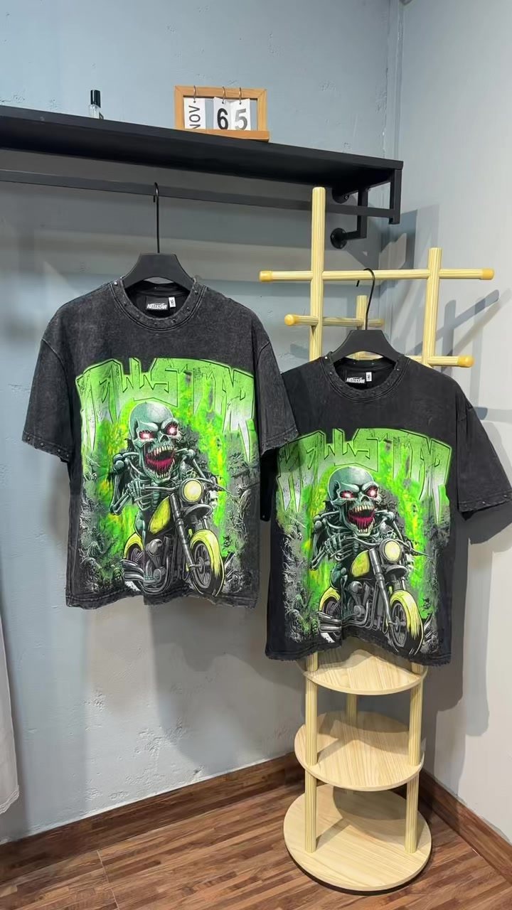 HS Skull Motorcycle Acid-Wash T-Shirt ¡ª context
