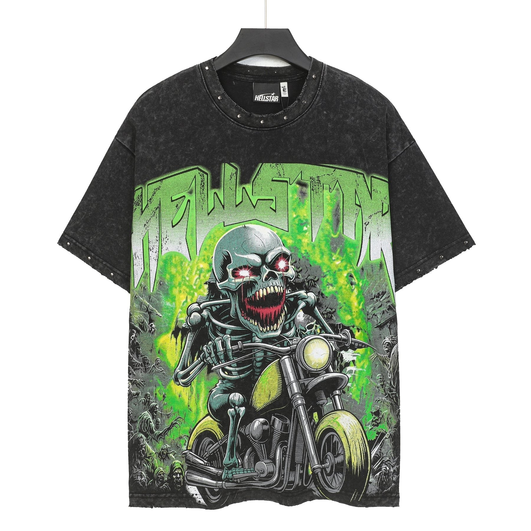HS Skull Motorcycle Acid-Wash T-Shirt ¡ª front
