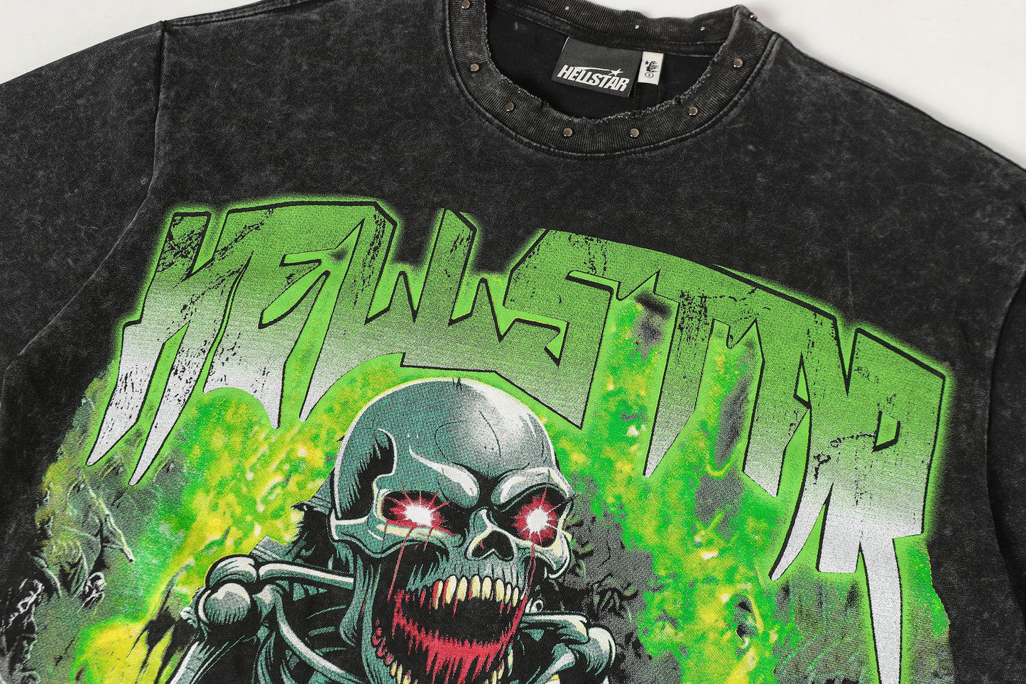 HS Skull Motorcycle Acid-Wash T-Shirt ¡ª detail