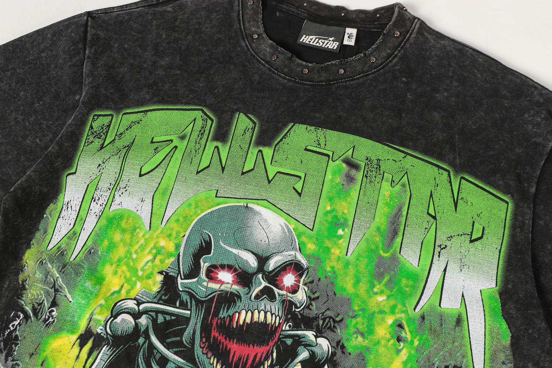 HS Skull Motorcycle Acid-Wash T-Shirt ¡ª detail