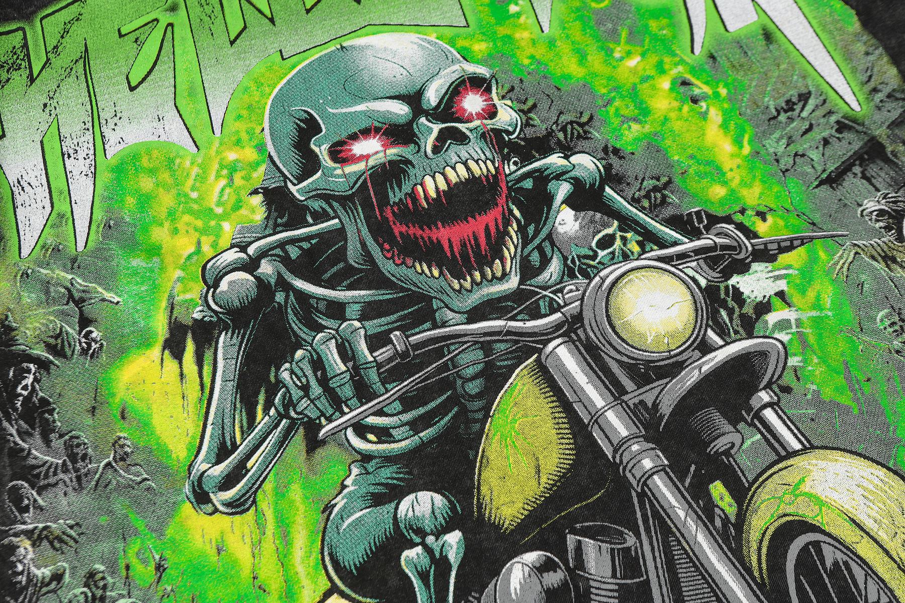 HS Skull Motorcycle Acid-Wash T-Shirt ¡ª detail