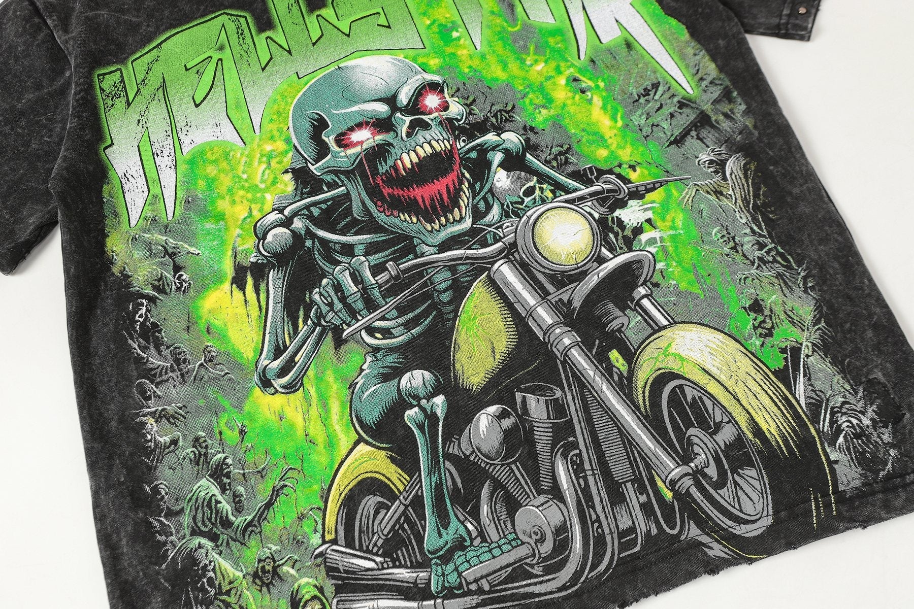 HS Skull Motorcycle Acid-Wash T-Shirt ¡ª detail