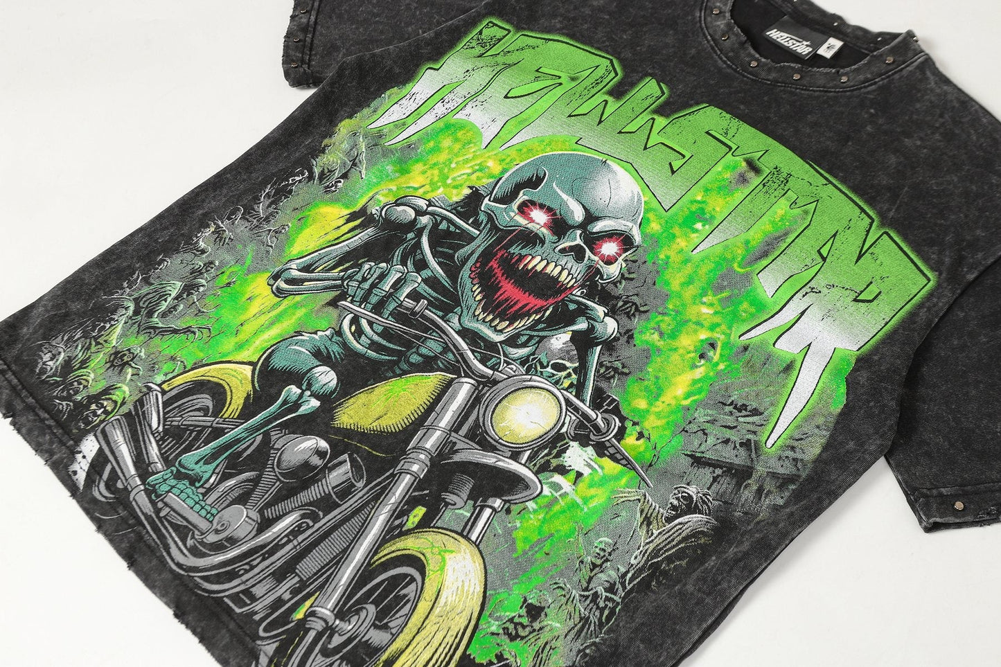 HS Skull Motorcycle Acid-Wash T-Shirt ¡ª detail