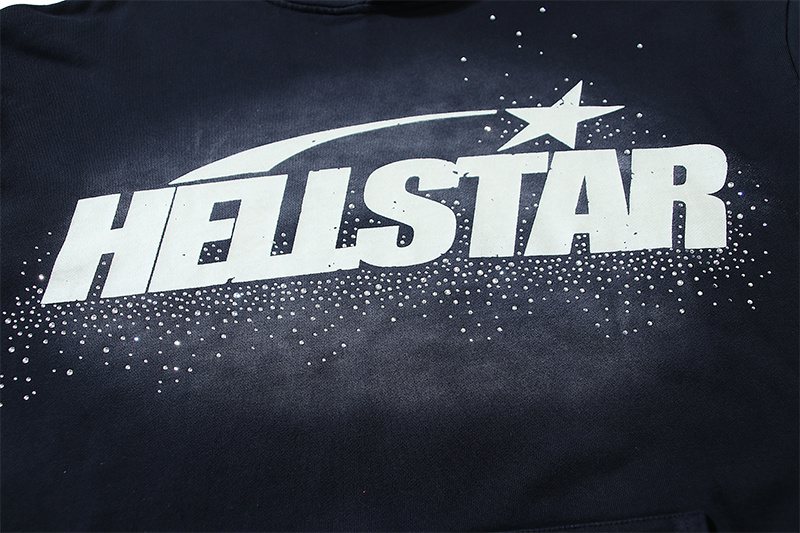HS Washed Black Rhinestone Face Flame Graphic Hoodie ¡ª detail